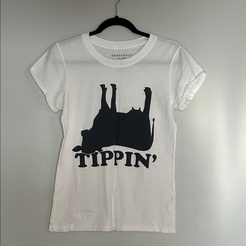 Odd People White T-Shirt with Black Cow Graphic size xs